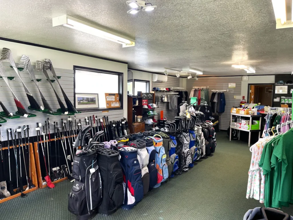 Pro Shop 1 Golf Clubs and clothing on display in the Pro Shop