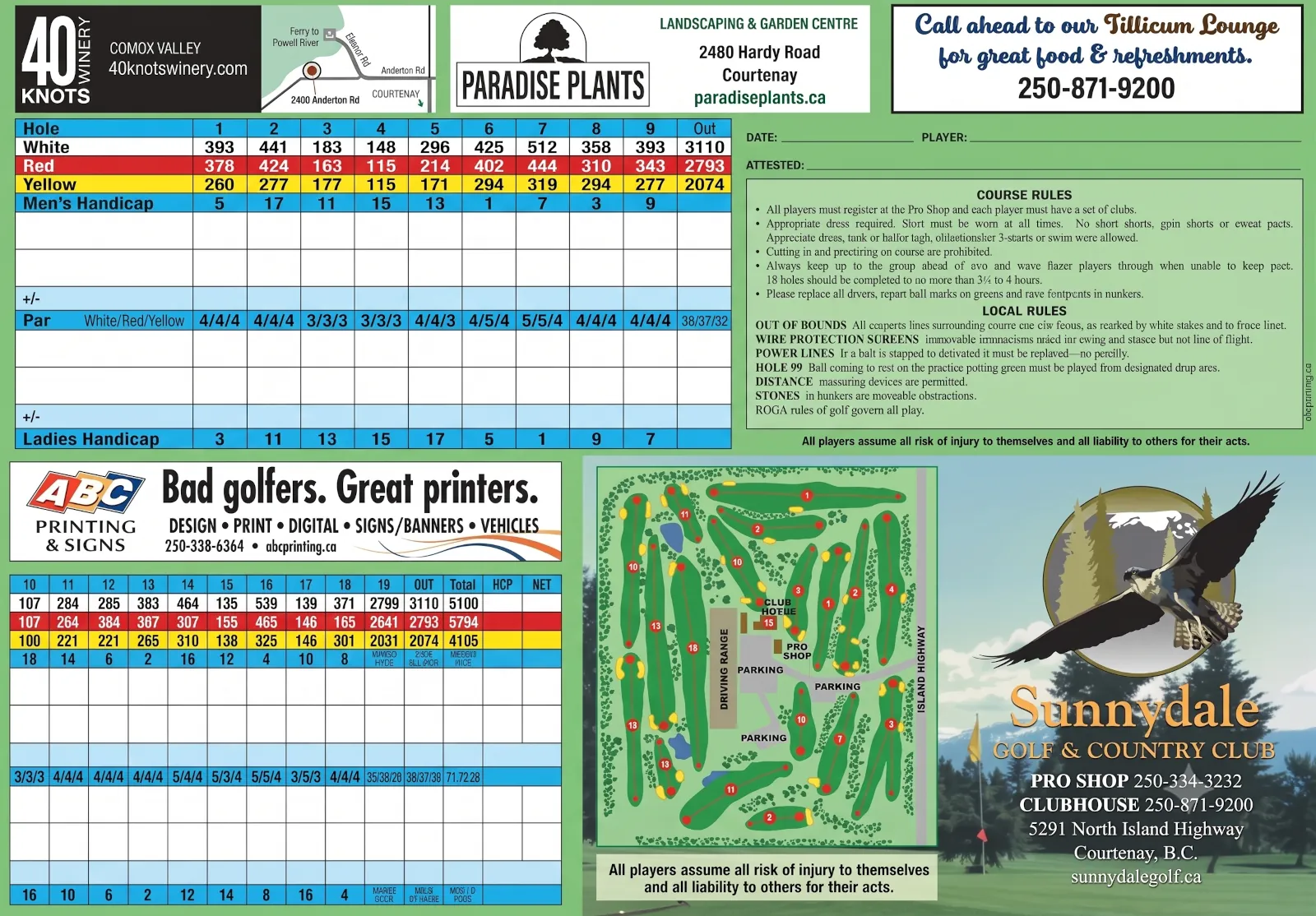 Sunnydale Scorecard enhanced Sunnydale Golf Course scorecard
